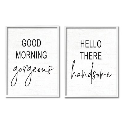 Stupell Industries Morning Gorgeous Hello Handsome Romantic Framed Giclee, 2 Pieces, each 24 x 30