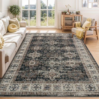 Soft Vintage Distressed Low Pile Washable Large Area Rugs Indoor Floor Carpet for Living Room Bedroom