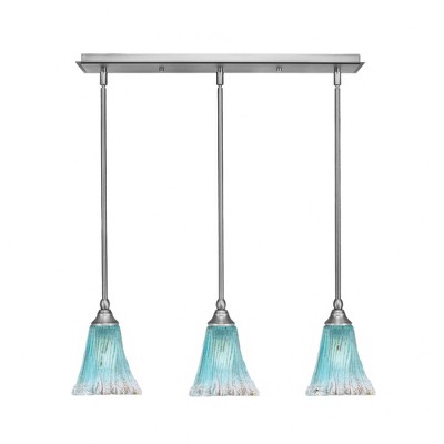 Toltec Lighting Any 3 - Light Chandelier in  Brushed Nickel with 5.5" Fluted Teal Crystal  Shade