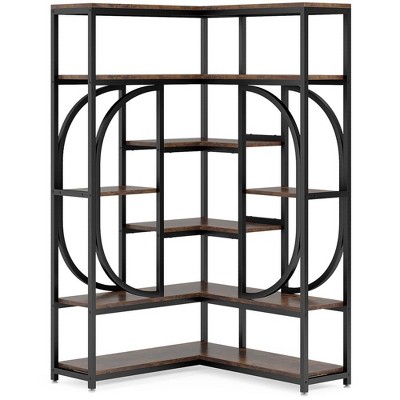 Resenkos Bookshelf, Bookcase Standing Shelf Unts,7-Shelf Corner Bookshelf, L-Shaped Bookcase Display Rack,Rustic