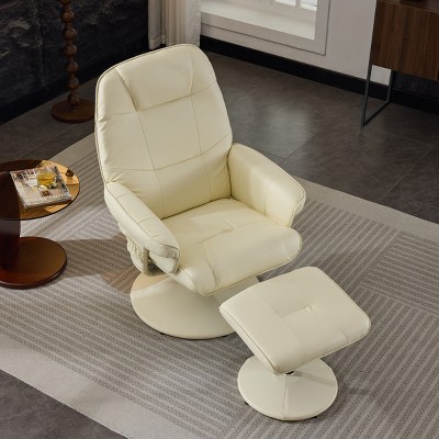 Massage Recliner Chair with Ottoman, Heated Seat, 5 Vibration Modes, PU Leather, 360° Swivel, Adjustable Backrest-Cuddlewood