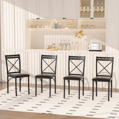 VECELO Metal Dining Chairs Set of 4/8, Steel Legs and PU Leather Cushion Seats for Kitchen Living Room, Black/Brown/Gray/White