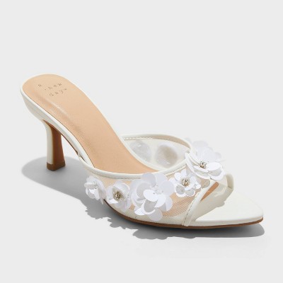 Women's Lupita Mesh Rhinestone Peep Toe Mule Heels with Memory Foam Insole - A New Day™
