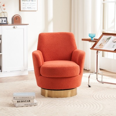 Teddy Swivel Barrel Chair, Comfy Round Accent Armchair with Gold Iron Base for Living Room & Bedroom