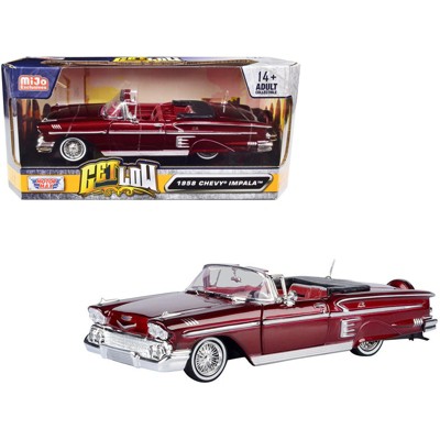 1958 Chevrolet Impala Convertible Lowrider Dark Red Metallic w/Red Interior "Get Low" Series 1/24 Diecast Model Car by Motormax