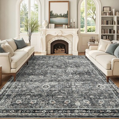 Vintage Large Area Rug for Living Room Bedroom Distressed Rug Non-Slip Low Pile Machine Washable Rug