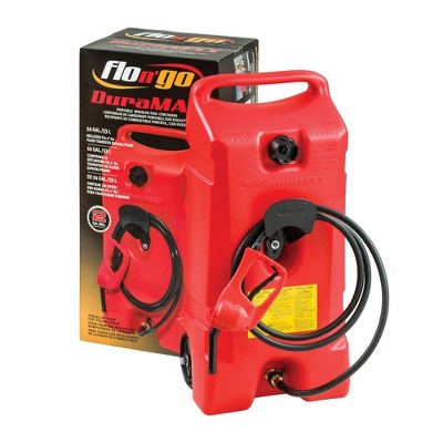 Scepter Flo N' Go Duramax 14 Gallon Portable Gas Fuel Tank, Container Caddy Can with LE Fluid Transfer Siphon Pump and 10 Foot Long Hose, Red