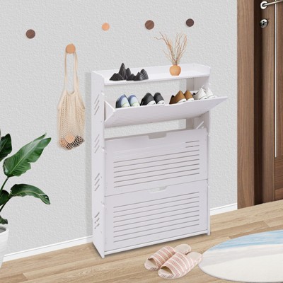 YIYIBYUS Modern Shoe Storage Cabinet White Tipping Shoe Cabinet