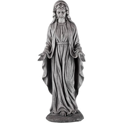 John Timberland Virgin Mary Statue Sculpture Decor Outdoor Garden Front Porch Patio Yard Outside Home Balcony Gray Stone Finish Ceramic 29" Tall