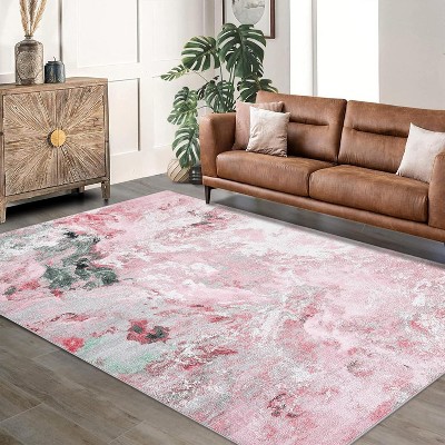 TackView Machine Washable Non-Slip Rubberback Runner Modern Abstract Geometric Print Carpet Traditional Area Rug