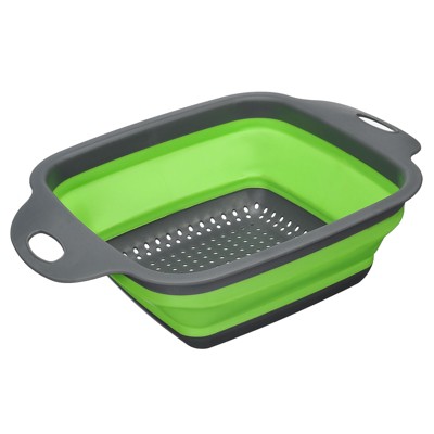 Unique Bargains Space Saving Suitable Silicone Square Foldable Strainer with Handle