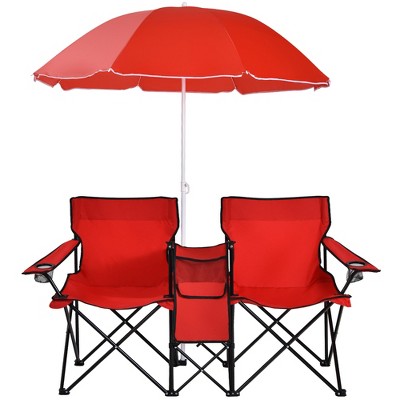 Portable Folding Picnic Double Chair with Umbrella Table Cooler Beach Camping Turquoise/Black/Red/Gray/Pink