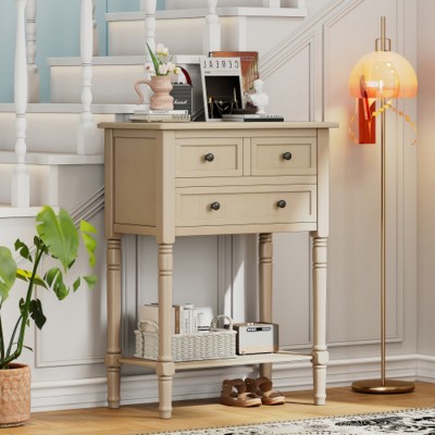 24" W x 31" H Vintage Wood Console Table with Drawer and Open Shelf, Narrow Entryway Table for Hallway, Living Room or Foyer - Maison Boucle