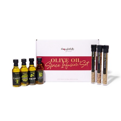 Thoughtfully Gourmet, Olive Oil Spice Infusion Gift Set, Premium Cold Pressed Extra-Virgin Olive Oil from Spain, Includes 4 Flavored Olive Oils and 3