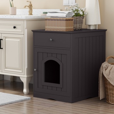 KWPZQEB Wooden Pet House Cat Litter Box Enclosure with Drawer, Hidden Wooden Washroom Litter Box, Cat House Side End Table Nightstand