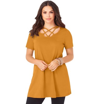 Roaman's Ultimate Lattice Neck Short Sleeve Tunic