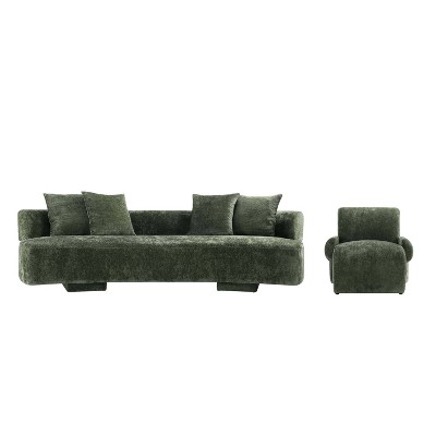 Manhattan Comfort 2pc Verandah Chenille Upholstered 112" Sofa and Accent Chair Set Olive Green