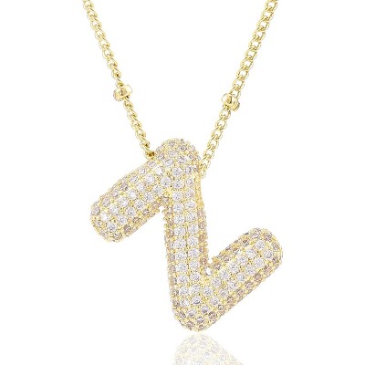Personalized Chunky Initial Necklace: 14K Gold Plated Bubble Balloon Charm Pendant for Women