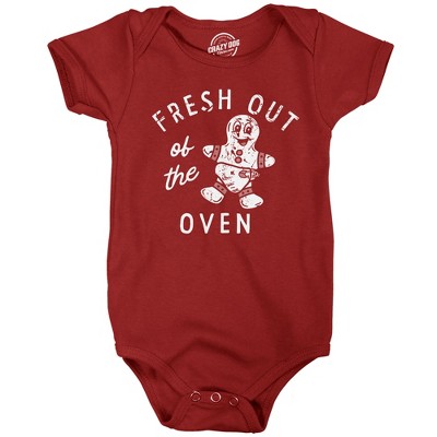 Fresh Out of the Oven Baby Bodysuit Funny Cute Xmas Baked Gingerbread Cookie Jumper for Infants - Crazy Dog Baby Bodysuit Gift For Christmas