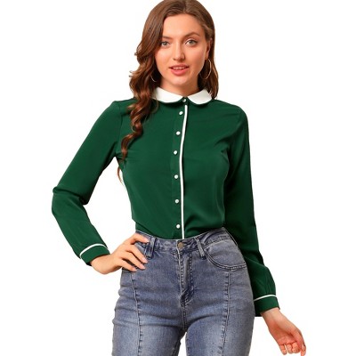 Allegra K Women's Vintage Button Down Contrast Peter Pan Collar Office Work Blouse