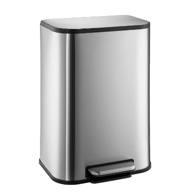 Stainless Steel Trash Can, Rectangular Steel Pedal Garbage Can with Lid and Inner Buckets, Smudge Resistant Hands-Free Kitchen Waste Bin