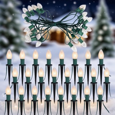 Joyfy C9 30.75FT Christmas Pathway Lights, 24 Bulbs Christmas Decorations Outdoor Lights for Holiday Xmas Outside Yard Garden Walkway Decor