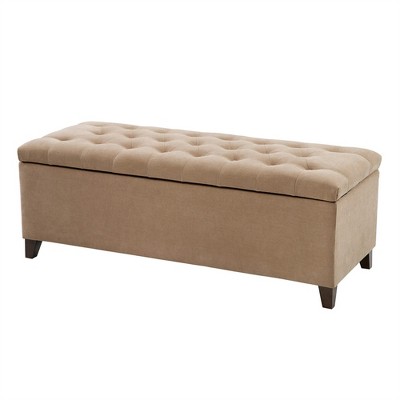 XINGHANZHENXUAN Tufted Upholstered Storage Bench, Soft Close Lid, Button Detail & Espresso Wood Legs, Bedroom or Living Room
