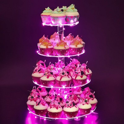 Four-Tier Acrylic Cupcake Stand, Large Cupcake Tray + LED String Lights Top Choice for Wedding & Birthday Party Decorations