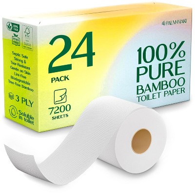 Palm Naki Bamboo Toilet Paper 3-Ply, 300 Sheets/Roll, Strong & Gentle, Tree-Free Septic-Safe