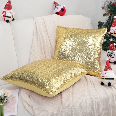 PiccoCasa Sequin Throw Pillow Covers Glitzy Cushion Covers Shiny Sparkling Satin Pillowcase 2 Pcs
