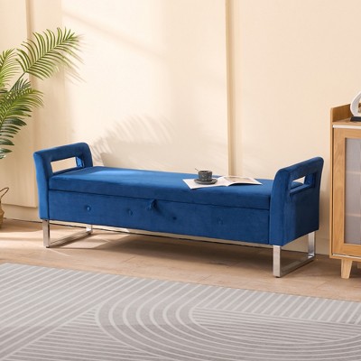 Lyngins 67.91" Velvet Storage Bench,Entryway Bench with Armrests and Metal Legs,Ottomans for Living Room,Bedroom,Office