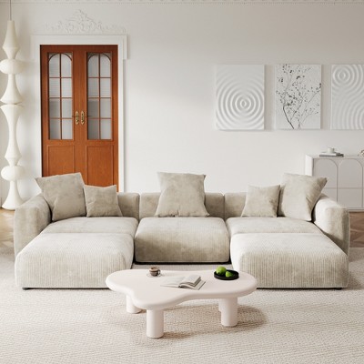 WJShome 141.73" Modular Sectional Sofa, Slipcovered Corduroy U Shaped Sofa Couch with 2 Ottomans