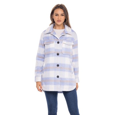 Women's Oversized Plaid Shirt Shacket Lined Coat - S.E.B. By SEBBY