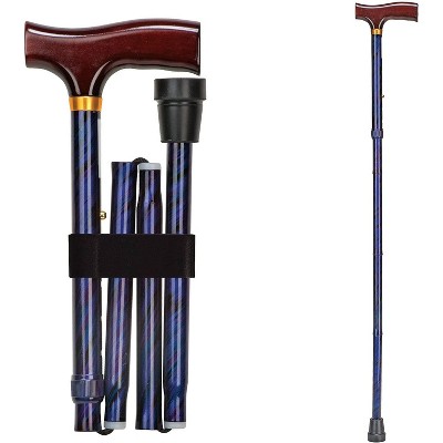 DMI Sports Walking Cane or Stick, Foldable Cane for Men, Women, Seniors and Handicapped Adjusts from 33-37" in 1 inch increments with Ergonomic Wood