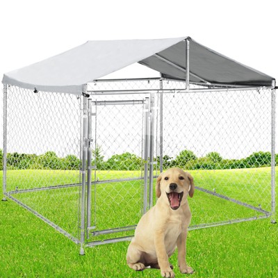 79 Inch Outdoor Dog Kennel for Large Dog, Galvanized Chain Link Dog Cage with UV-Resistant Waterproof Cover Secure Lock