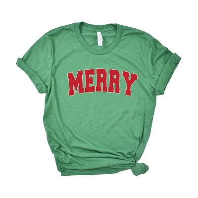 Simply Sage Market Women's Merry Varsity White Outline Short Sleeve Graphic Tee