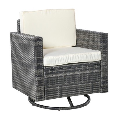 Outsunny Outdoor Swivel Rocker, PE Wicker Dining Chair, 360 Degree Swivel Patio Glider with Cushions, Steel