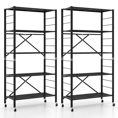 Costway 1/2 PCS Foldable Storage Shelves Adjustable Collapsible Organizer Rack with Wheels
