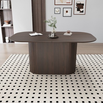 6 Seater Rectangular Dining Table, 63" MDF Table Top with Rounded Corners and Vertical Striped Legs, Seats Up to 8 – Cuddlewood