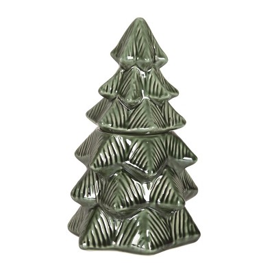 Transpac 9.25 in Green Christmas Iridescent Tree Cookie Jar Decorative Stoneware for Holiday Treats and Decor
