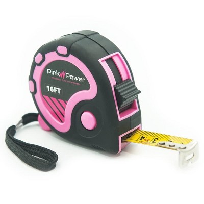Pink Power 16ft Pink Tape Measure - Measuring Tape for Women's Tool Kit with Retractable Blade and Lock Button - Girls Lightweight Measurement Tool