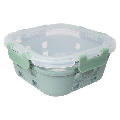 Lexi Home 27 oz. Square Glass Food Storage Container with Snap-Lock Lid & Sage Silicone Sleeve