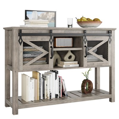 Whizmax Farmhouse Entryway Table with Sliding Barn Doors, Sofa Table with Storage and Open Shelf, Console Tables for Entryway, Hallway