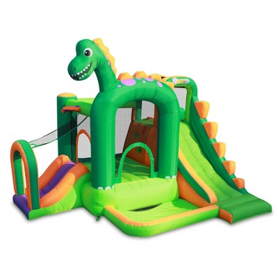 Pogo Bounce House Backyard Kids Residential Nylon Inflatable Indoor/Outdoor Bouncer with Slide for Small Kids - Dinosaur