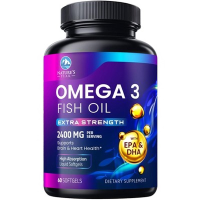 Triple Strength Omega 3 Fish Oil 2400 mg Softgels, Nature's Fish Oil Supplements - 60 Softgels;120 Softgels