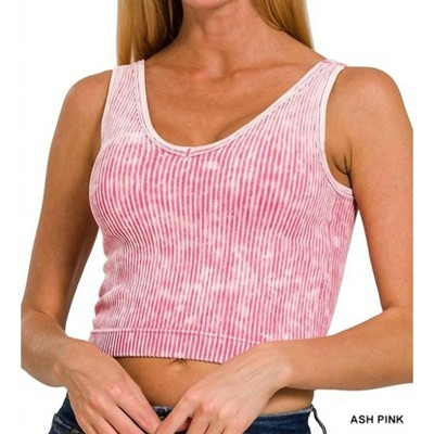 Women's Ribbed Cropped Padded V-Neck Bra Top - ZENANA