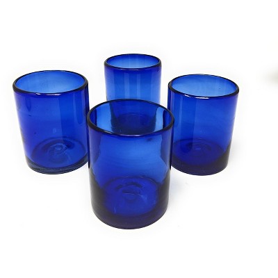 Dos Sueños Mexican Hand Blown Tumblers - Pure Cobalt Design - 10oz - Set of 4