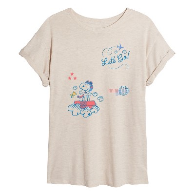 Women's - Peanuts - Snoopy And Woodstock Let's Go Oversized Graphic T-Shirt