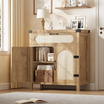 Jojoka Rattan Sideboard Buffet Cabinets with Storage, Farmhouse Storage Cabinet with Drawer,Brown