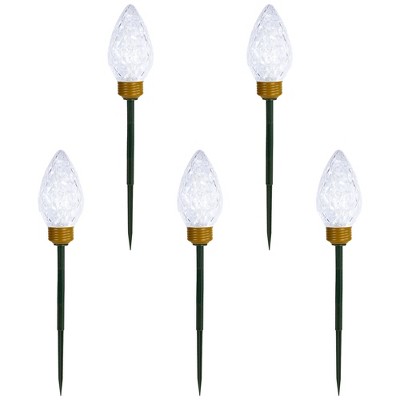 Northlight LED Lighted C9 Style Christmas Pathway Lawn Stakes - 8'- Clear - 5ct